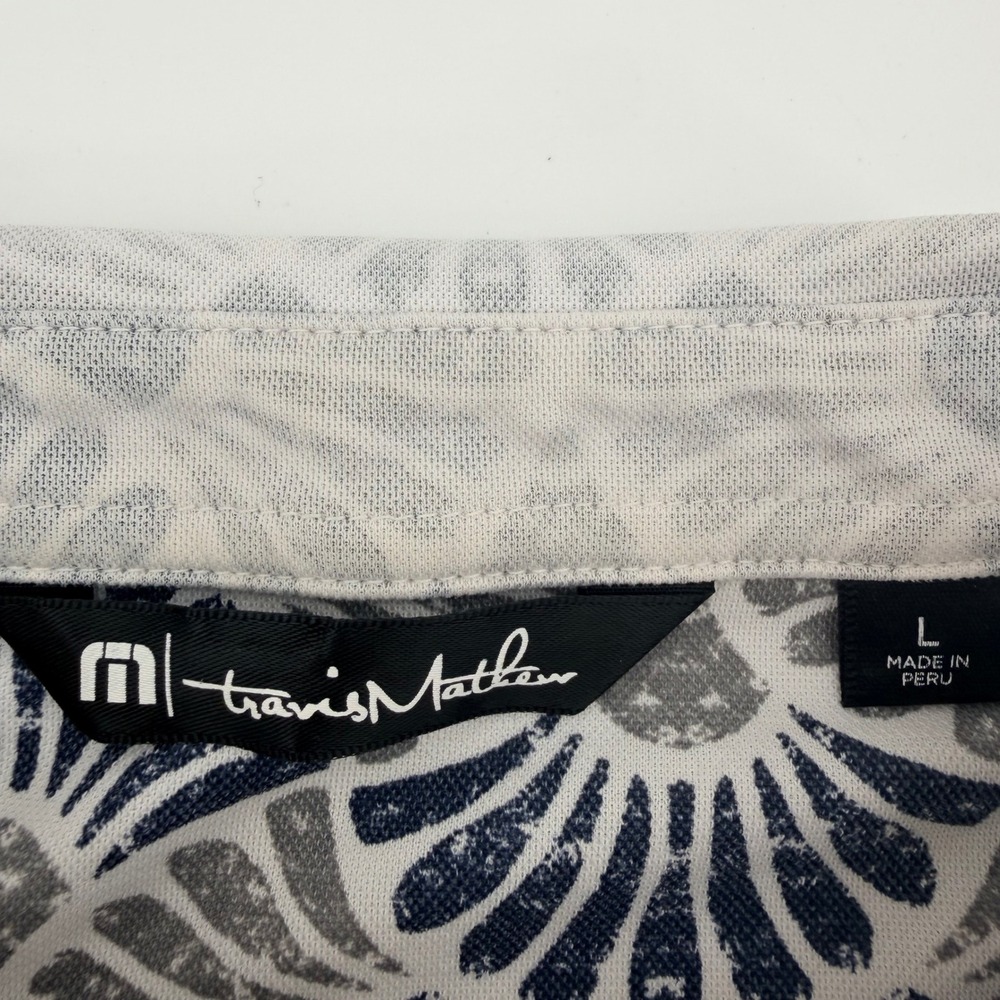 TravisMathew Polo Shirt Mens Large Grey White Geometric Fan Print Short Sleeve - Picture 4 of 6